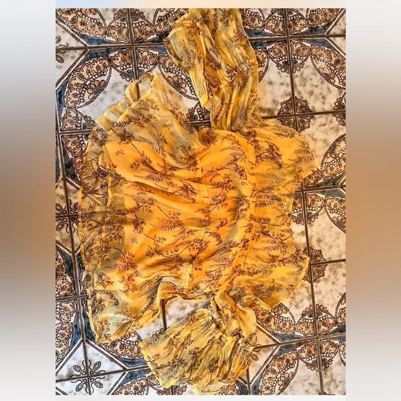 Sundance floral flowy bell sleeve Yellow Blouse poplin boho vibrant cottagecore - Picture 2 of 5